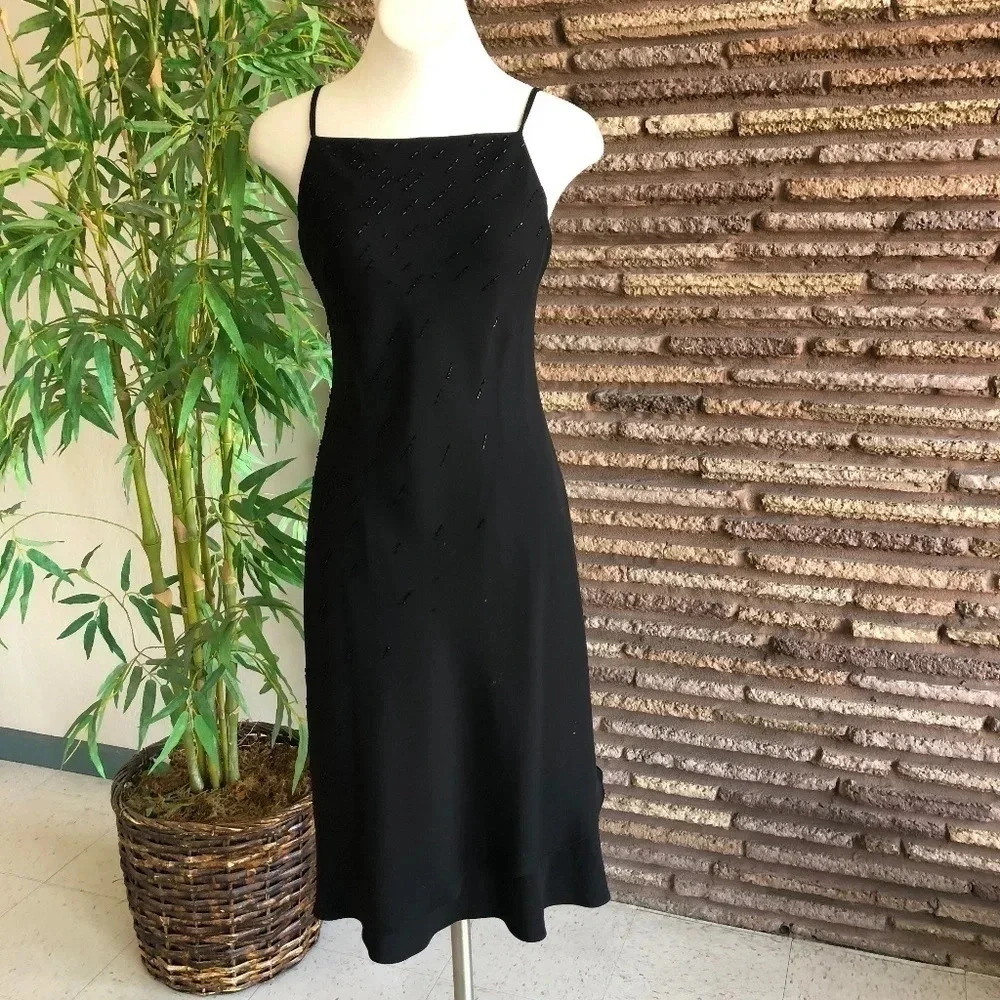Jones New York Black Beaded Midi Slip Dress